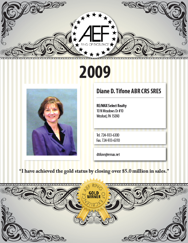 Diane D. Tifone, Realtor-AEF Gold Award for 2009